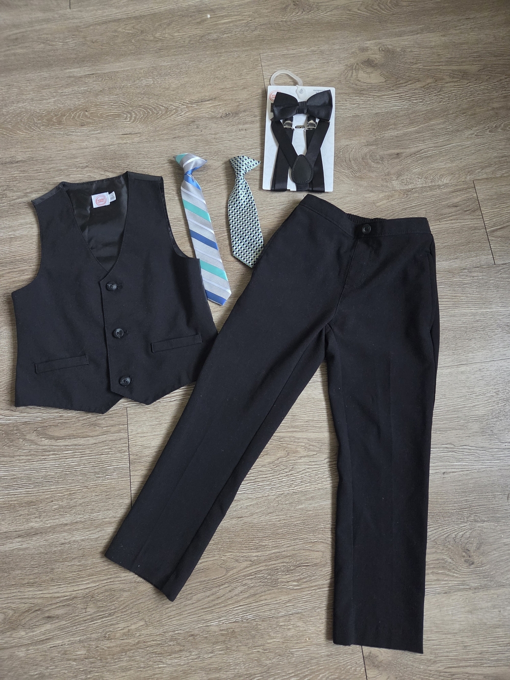 wonder nation Black Boys Dress Vest and Pants Set with Ties